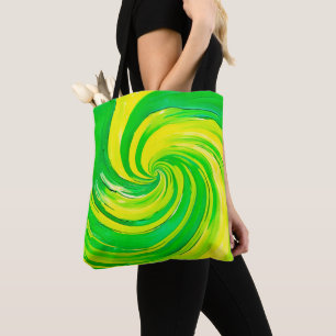 Bolsa Tote Arte Giratória Verde e Amarelo Vibrante