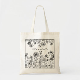 Bolsa Tote Arte gráfica de linhagem em branco preto