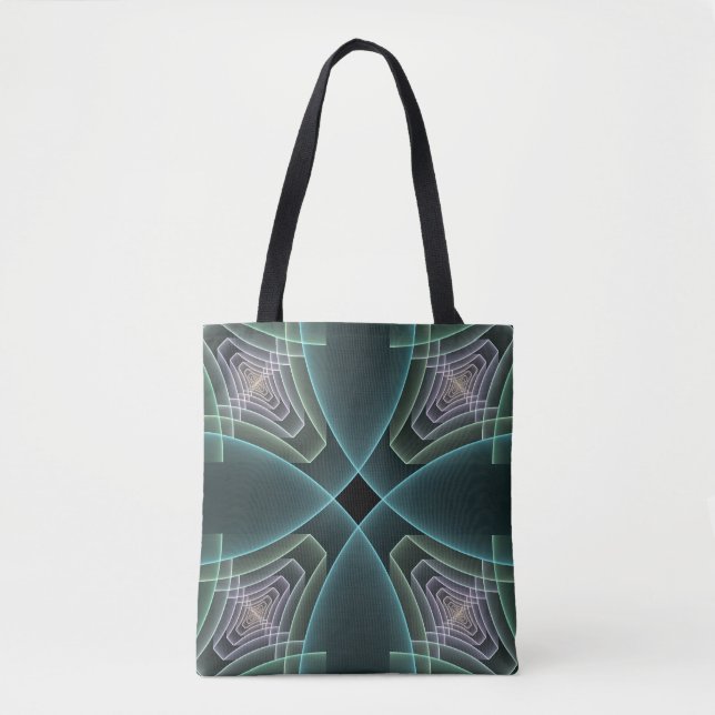 Bolsa Tote Arte Gráfica Geométrica Fractal Azul Moderno (Frente)