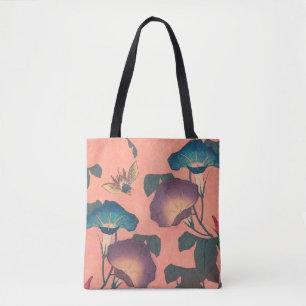 Bolsa Tote Arte Hokusai Clássica de Flor Rosa