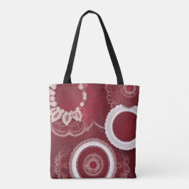 Bolsa Tote Arte IA do Lace Floral Vermelho Escuro