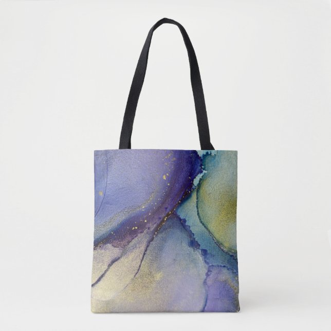 Bolsa Tote Arte Líquida Abstrata Multicolorida & Ouro (Frente)