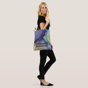 Bolsa Tote Arte Líquida Abstrata Multicolorida & Ouro