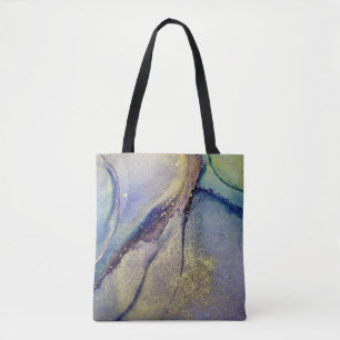 Bolsa Tote Arte Líquida Abstrata Multicolorida & Ouro