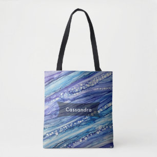 Bolsa Tote Arte líquida de Abstrato azul, verde e lacrimogêni