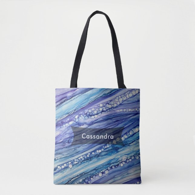 Bolsa Tote Arte líquida de Abstrato azul, verde e lacrimogêni (Frente)