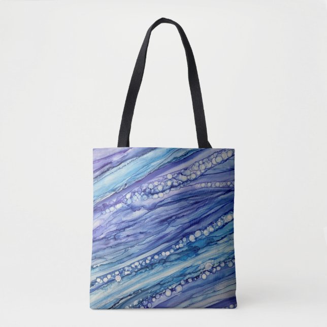 Bolsa Tote Arte Líquido Abstrato Roxo, Turquesa e Azul (Frente)