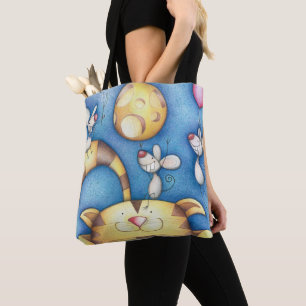 Bolsa Tote Arte Lunar de Gato e Rato Caprichosa e Fofa