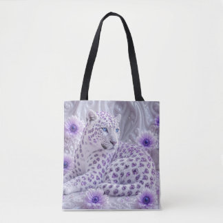 Bolsa Tote Arte Majestosa de Leopardo Revestido de Joias Roxa