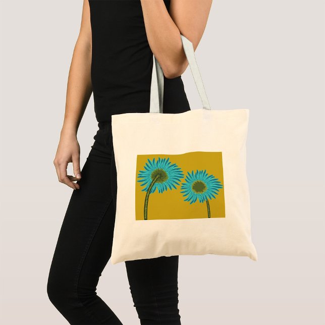Bolsa Tote Arte Margarida Azul Negrito em Fundo Amarelo de Mo (Criador carregado)