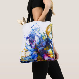 Bolsa Tote Arte mármore azul Dourada Abstrato colorida