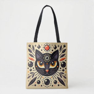 Bolsa Tote Arte Mística de um Gato Preto
