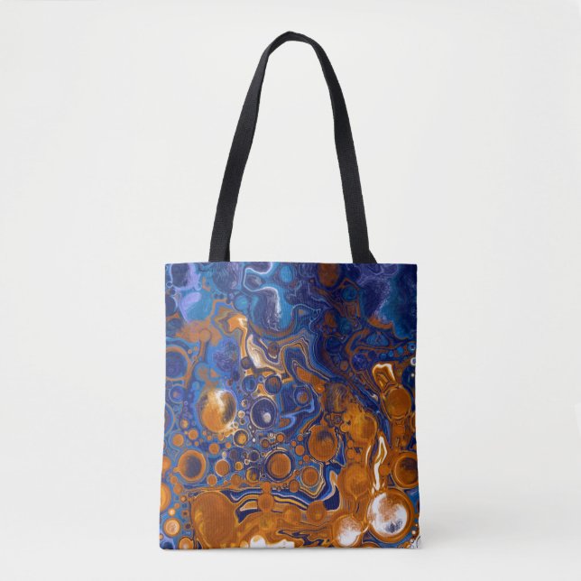 Bolsa Tote Arte Moderna Abstrato de Azul e Cobre (Frente)