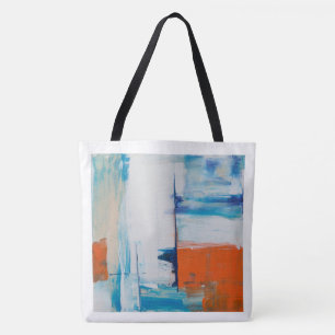 Bolsa Tote Arte Moderna Azul e Laranja Abstrata