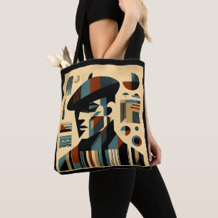 Bolsa Tote Arte Moderna de Meados do Século Homem Usando Boin