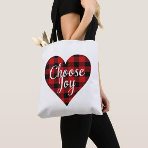 Bolsa Tote Arte Motivacional do Coração Vermelho e Xadrez Neg