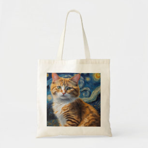 Bolsa Tote Arte noturna estrelada com um gato