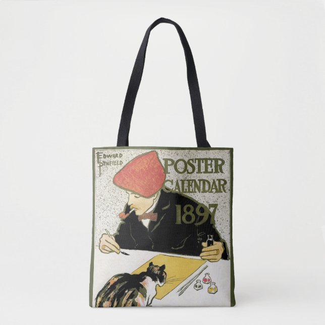 Bolsa Tote Arte Nova Antiga, Artista Pintando com Gato de Est (Frente)