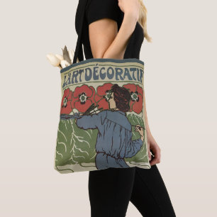 Bolsa Tote Arte Nova Antiga, Artista Pintando Flores de Papou