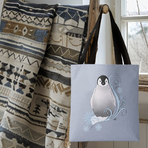 Bolsa Tote Arte Nova de Pinguim de Inverno Caprichoso Flocos