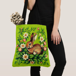 Bolsa Tote Arte Nova Lebre Selvagem e Flores