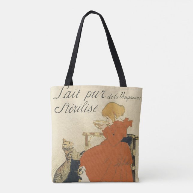 Bolsa Tote Arte Nova Vitoriana Antiga, Menina com Gatos Leite (Verso)