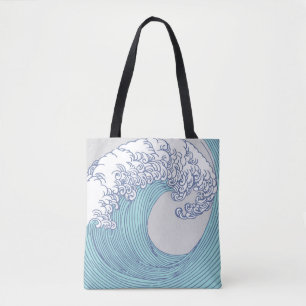 Bolsa Tote Arte Oceânica Onda Surf Japonês