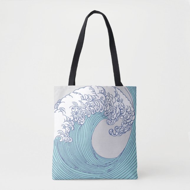 Bolsa Tote Arte Oceânica Onda Surf Japonês (Frente)