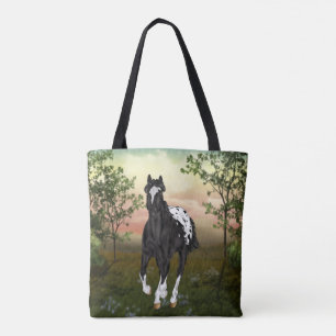 Bolsa Tote Arte Ocidental de Cavalo Manchado Appaloosa Preto
