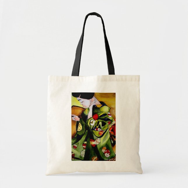 Bolsa Tote Arte original de aquarela em Geisha Japonês Bonita (Frente)