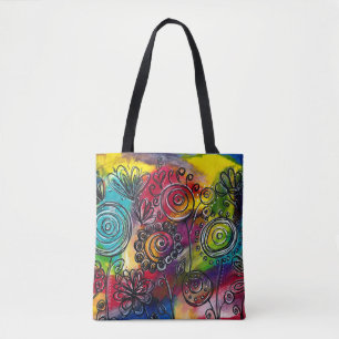 Bolsa Tote Arte Original do Jardim de Flor Colorida Whimsical