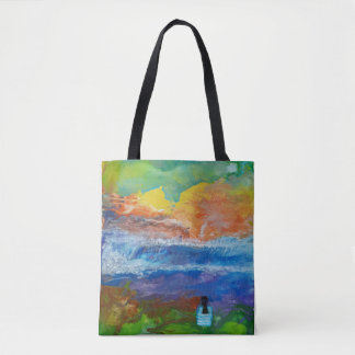 Bolsa Tote arte original "Grande idiota de ondas"