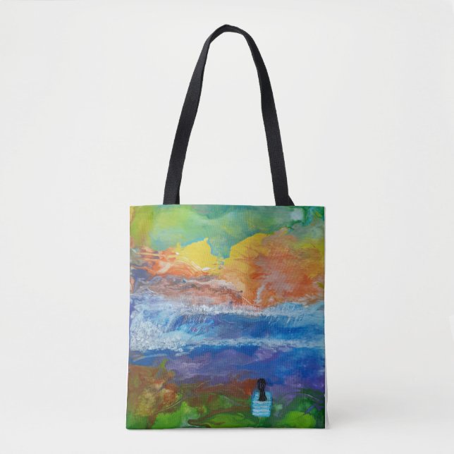 Bolsa Tote arte original "Grande idiota de ondas" (Frente)