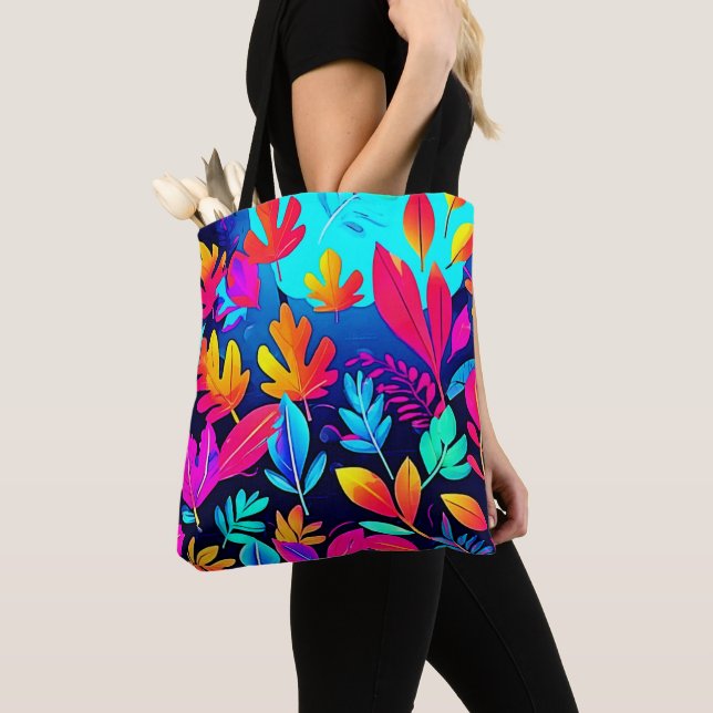 Bolsa Tote Arte Paraíso de Folhas de Neon (Close Up)