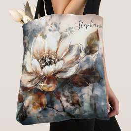Bolsa Tote Arte Personalizada de Peônia em Aquarela