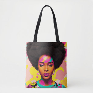 Bolsa Tote Arte Pop colorida da mulher negra afro