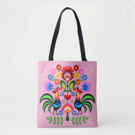 Bolsa Tote Arte popular polonesa - padrão dos bordados florai