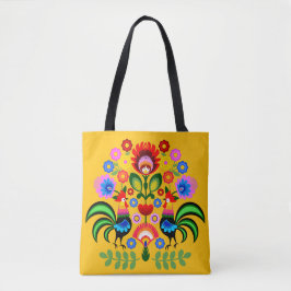 Bolsa Tote Arte popular polonesa - padrão dos bordados florai