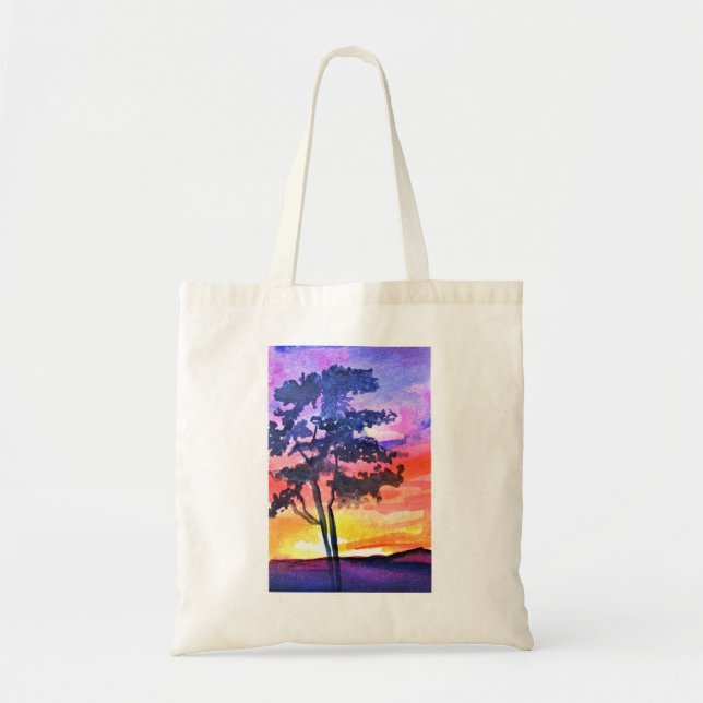 Bolsa Tote Arte por aquarela da paisagem do Sonho Sunset (Frente)