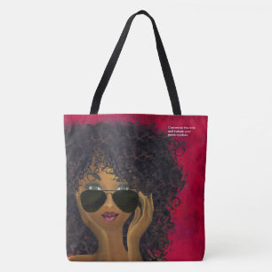 Bolsa Tote Arte preta do cabelo natural vermelho feito sob