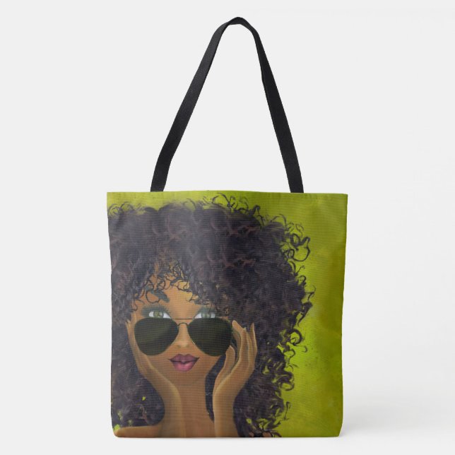 Bolsa Tote Arte preta do círculo estudantil feminino verde (Frente)