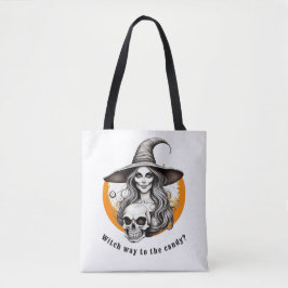 Bolsa Tote Arte Realista do Halloween da Bruxa de Skeleton