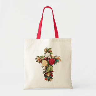Bolsa Tote Arte Religiosa Cruz Botânica Antiga de Rosas