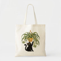 Arte Retro de Gato Preto Pendurado Planta-Aranha