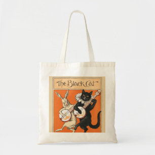 Bolsa Tote Arte Retro Laranja Gato Preto Coelho Branco Banjo