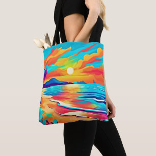 Bolsa Tote Arte Sunset de Praia Vibrante