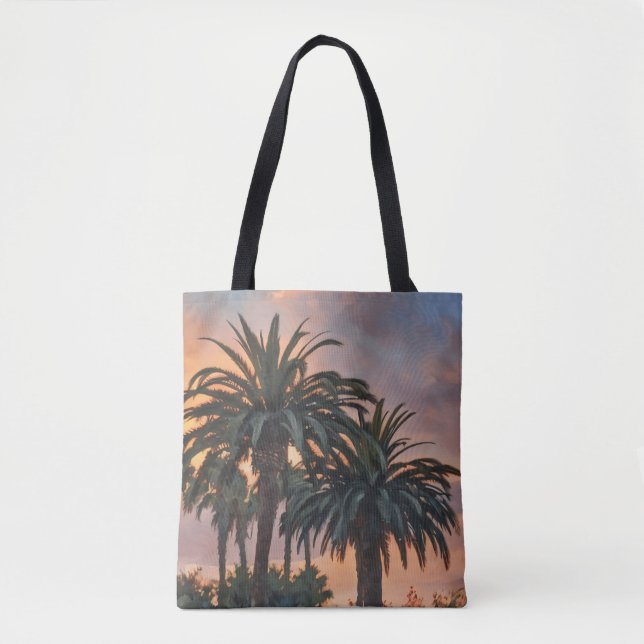 Bolsa Tote Arte Tropical Árvore Sunset Palm Árvores (Frente)