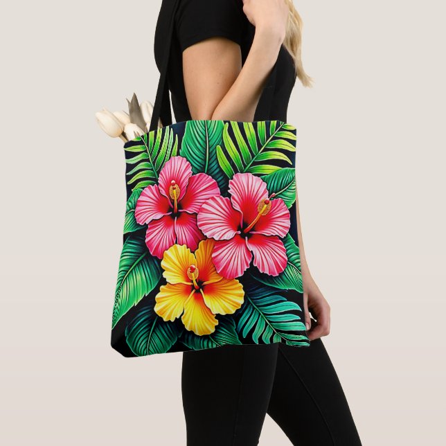 Bolsa Tote Arte Tropical de Hibiscus Vibrant (Close Up)