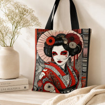 Arte Vermelho Preto Gótico Inspirado em Geisha Jap