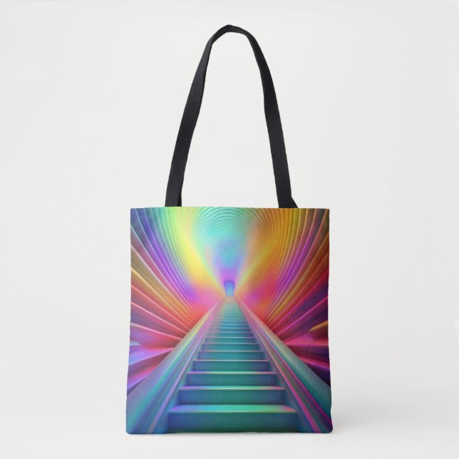 Bolsa Tote Arte Vibrante de Escada Arco-Íris (Frente)